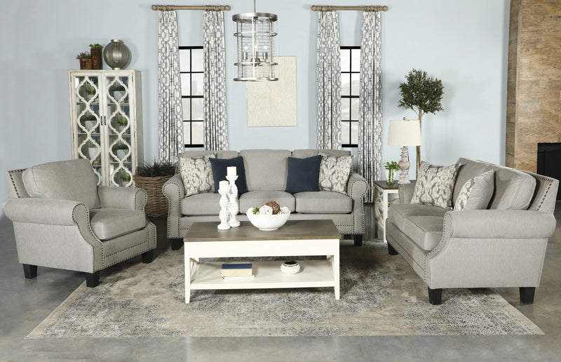 Sheldon Upholstered Living Room Set With Rolled Arms Grey