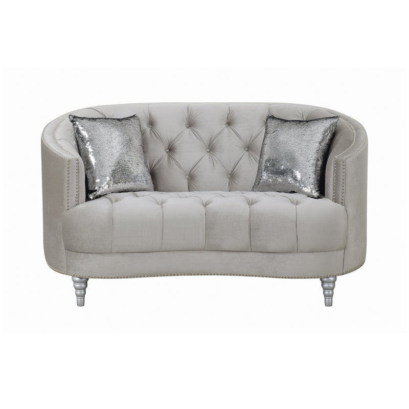 Avonlea Grey Velvet Upholstered Sloped Sofa Loveseat