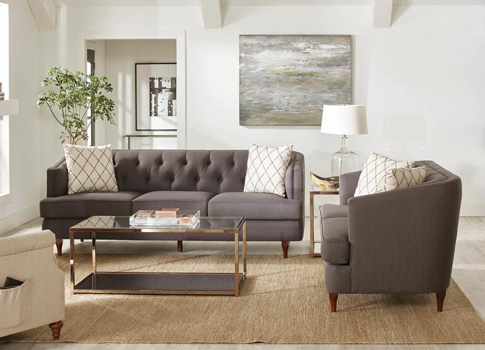 Shelby Grey Upholstered Sofa + Loveseat