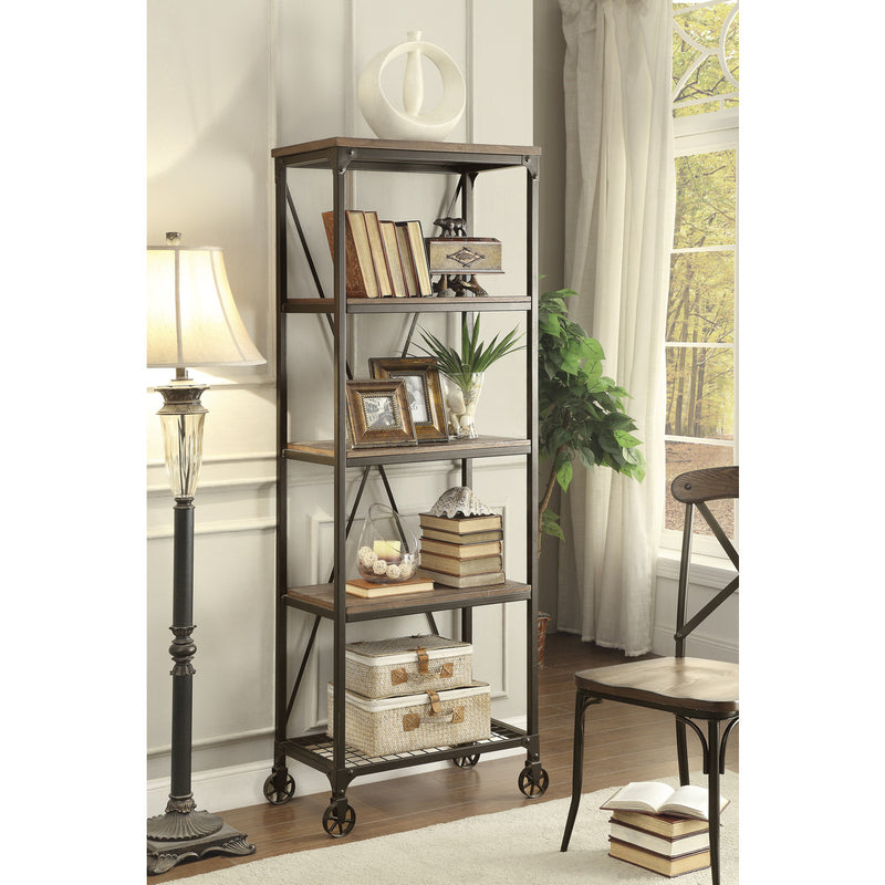 Millwood Weathered Natural And Rustic Black Metal Ash Veneers, Engineered Wood And Metal Bookcase