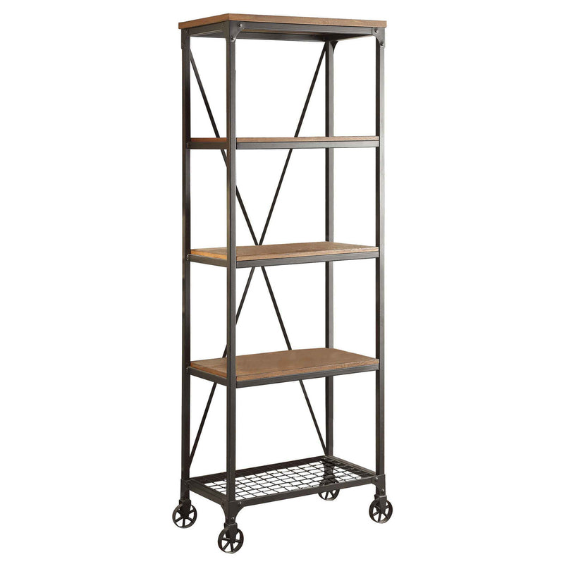 Millwood Weathered Natural And Rustic Black Metal Ash Veneers, Engineered Wood And Metal Bookcase