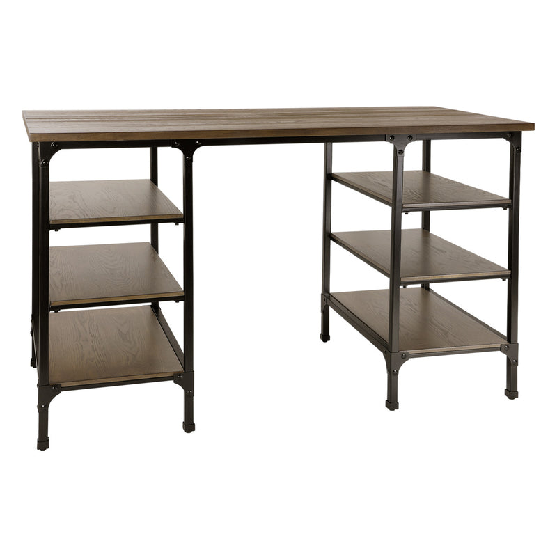 Millwood Weathered Natural Finish And Rustic Black Metal Finish Wood Counter Height Writing Desk