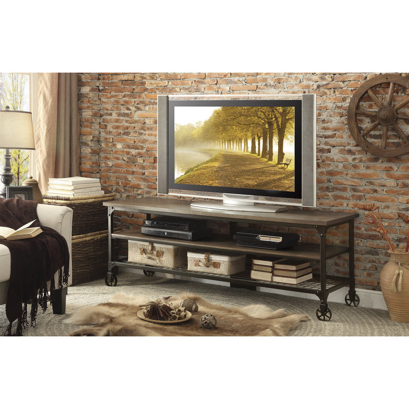 Millwood Weathered Natural Finish Rustic Black Metal Finish Engineered Wood And Metal Tv Stand