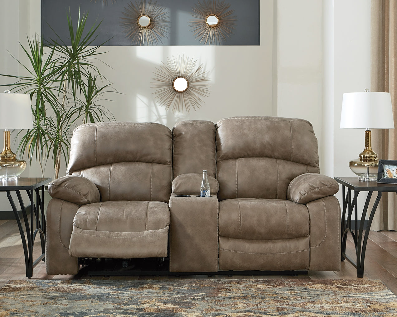 Dunwell Driftwood Textured Power Reclining Loveseat With Console