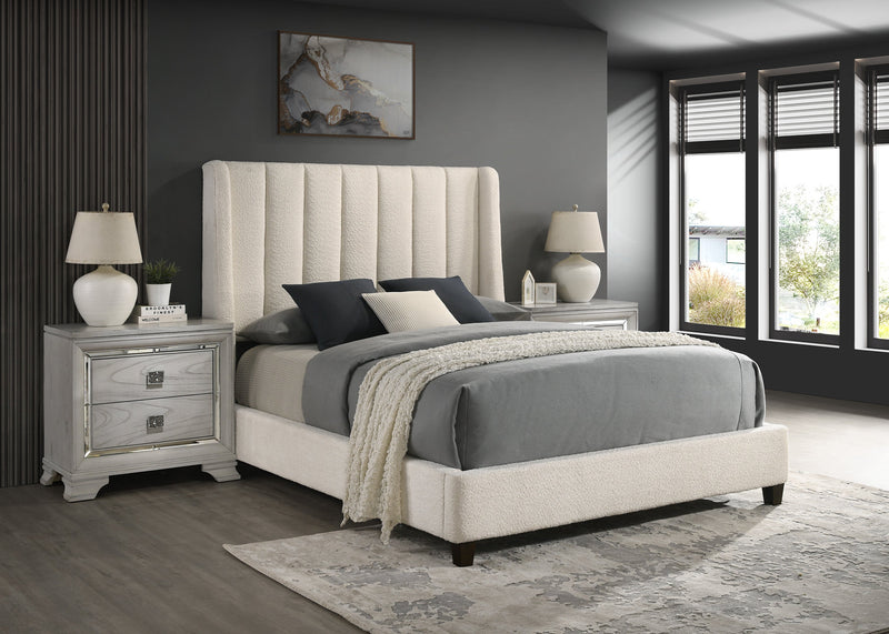 Agnes White Modern Contemporary Plywood Fabric Uphostered Panel King Bed