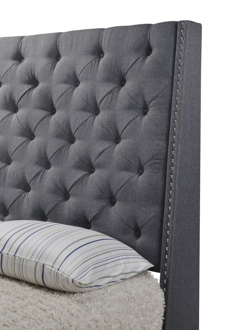 Chantilly Gray Velvet Wood King Upholstered Tufted Bed