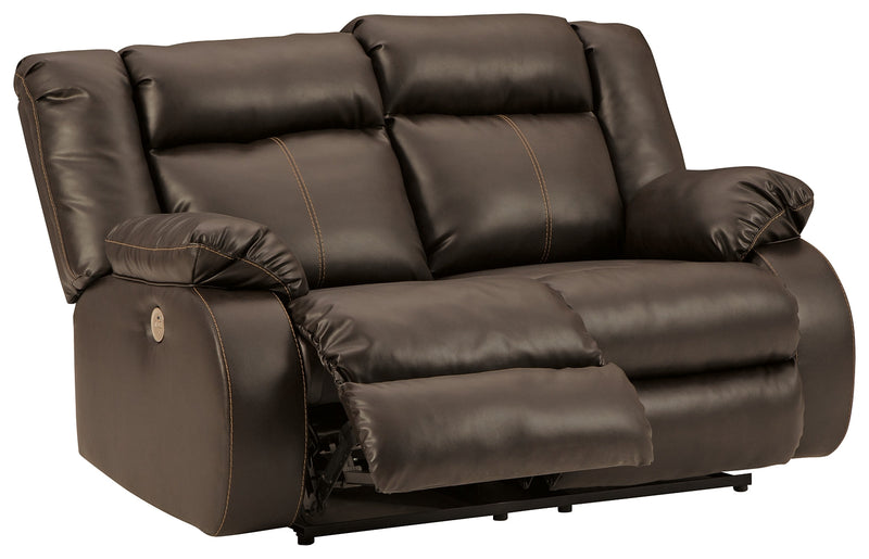 Denoron Chocolate Faux Leather Power Reclining Loveseat