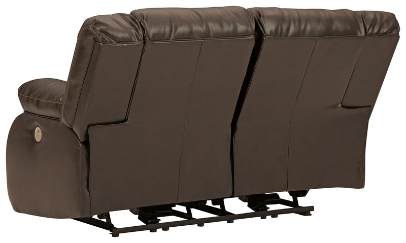 Denoron Chocolate Faux Leather Power Reclining Loveseat