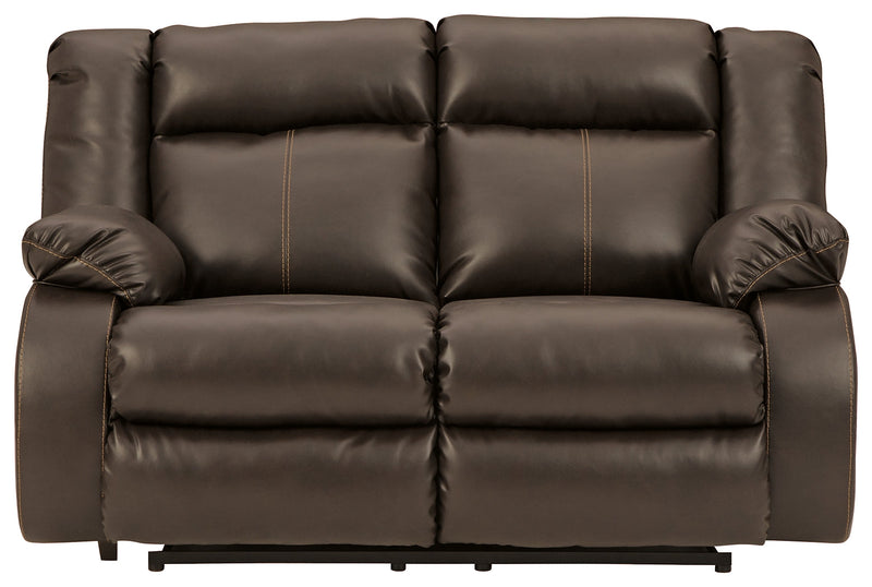 Denoron Chocolate Faux Leather Power Reclining Loveseat