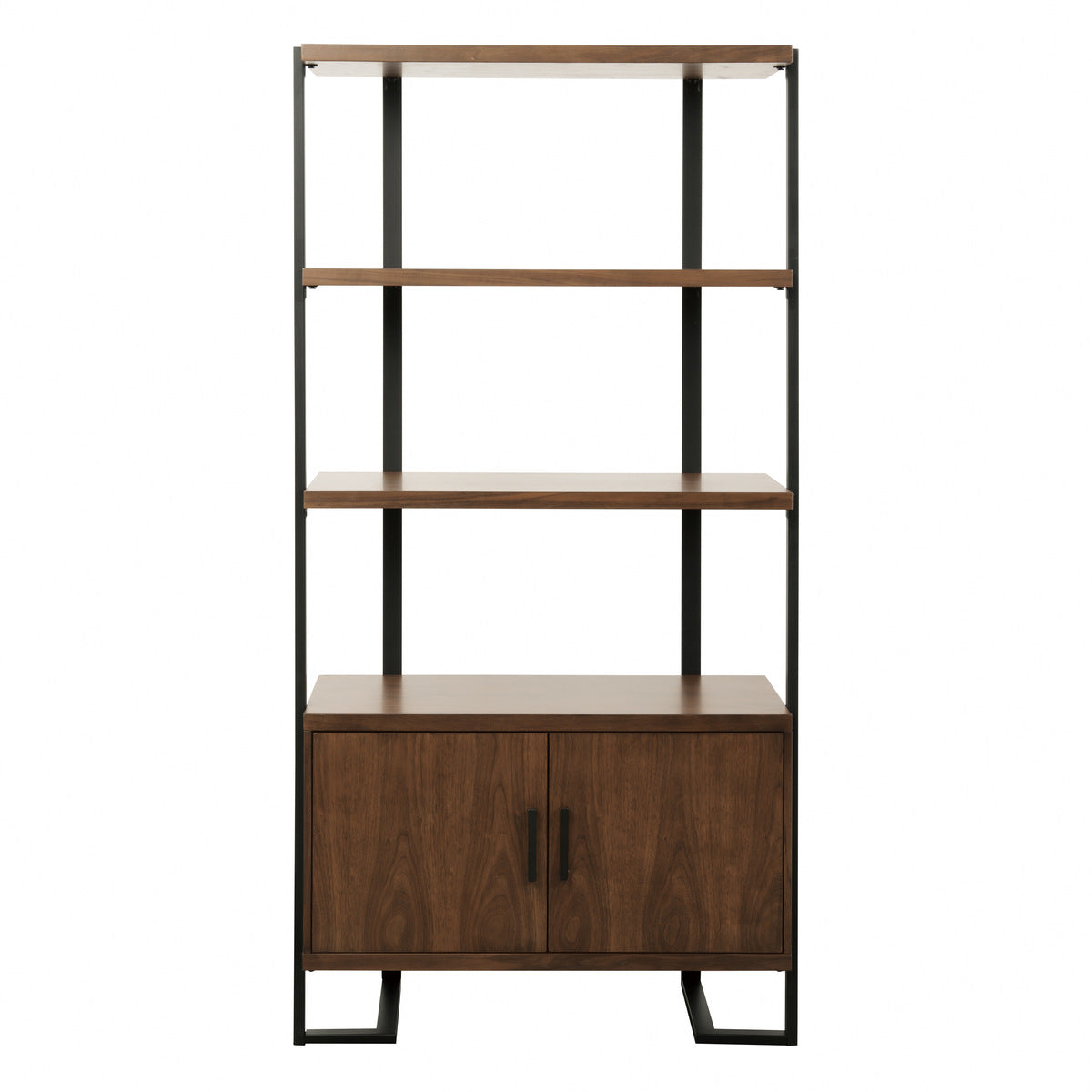 Sedley Walnut And Dark Metal Veneer, Engineered Wood And Metal Bookcase 2 Fixed Shelves