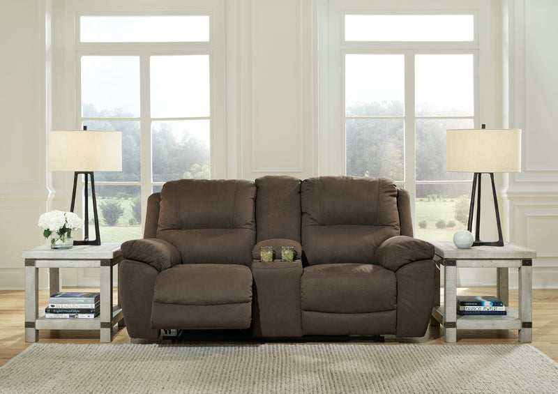 Next-Gen Gaucho Espresso Microfiber Reclining Loveseat With Console