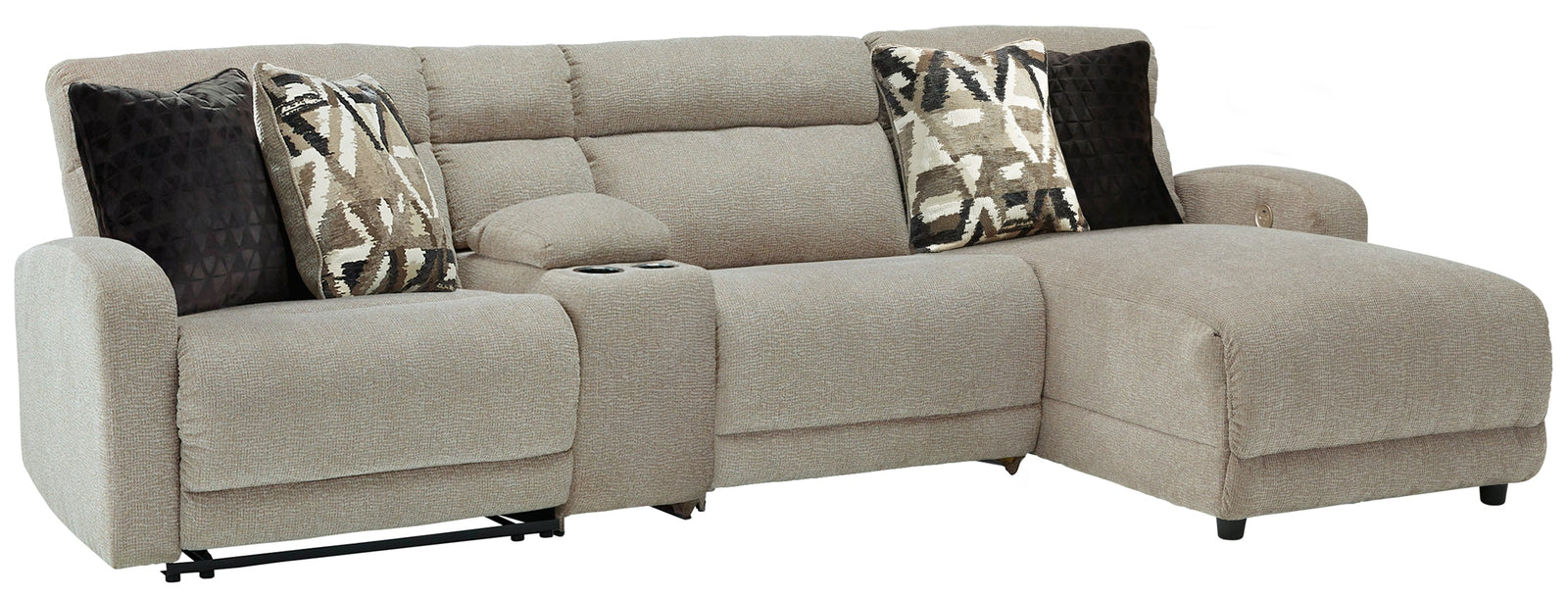 Colleyville Stone Chenille 4-Piece Power Reclining Sectional With Chaise