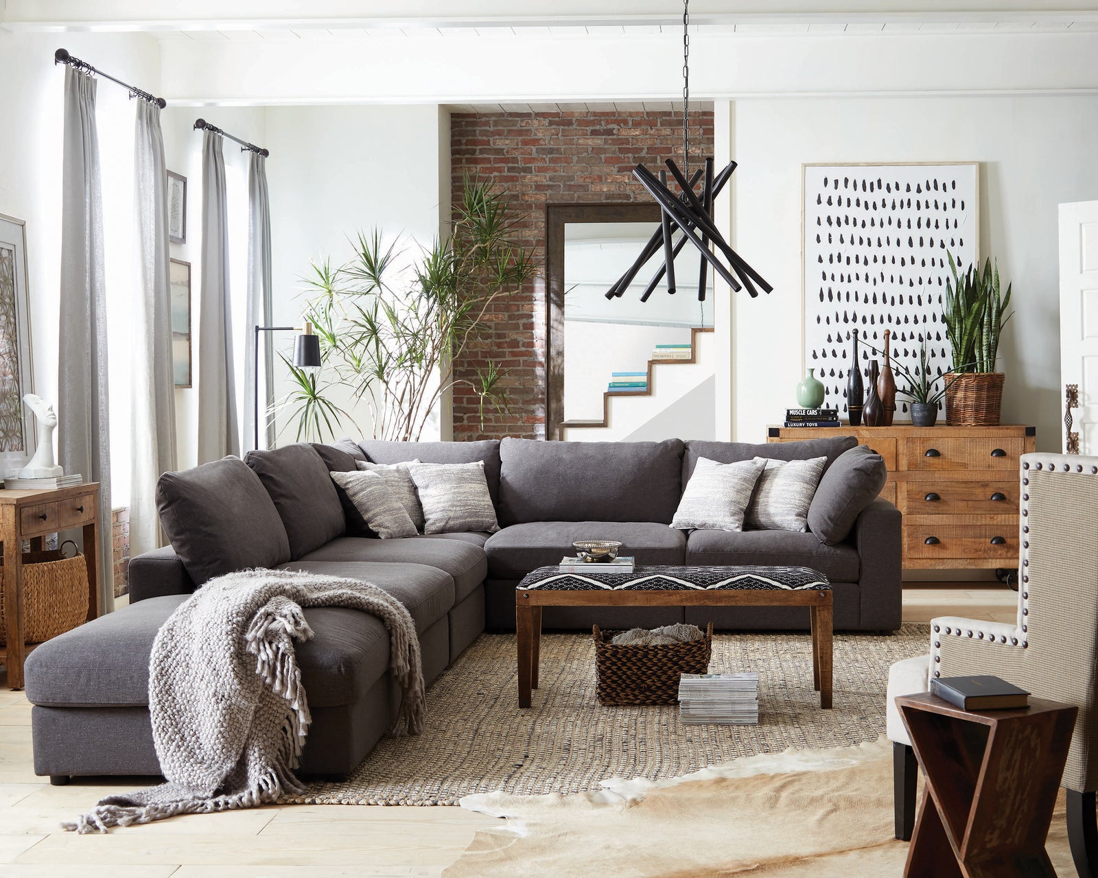 Serene 4 piece Upholstered Modular Sectional Charcoal