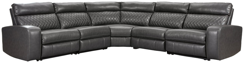 Samperstone Gray Faux Leather 5-Piece Power Reclining Sectional