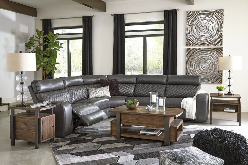 Samperstone Gray Faux Leather 5-Piece Power Reclining Sectional