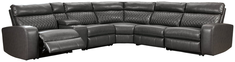 Samperstone Gray Faux Leather 6-Piece Power Reclining Sectional