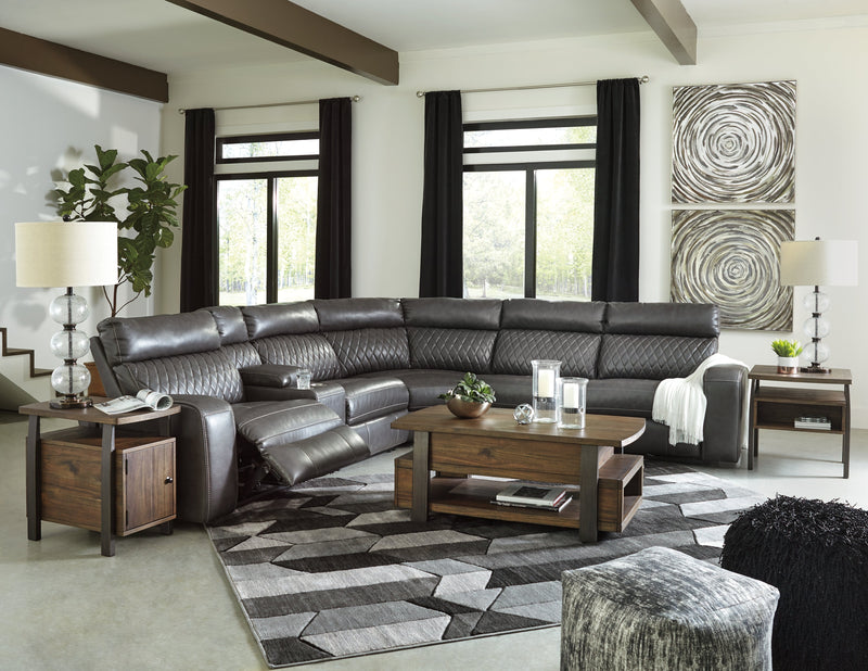 Samperstone Gray Faux Leather 6-Piece Power Reclining Sectional