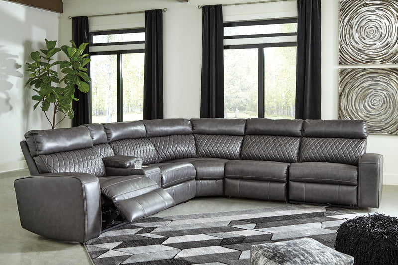 Samperstone Gray Faux Leather 6-Piece Power Reclining Sectional