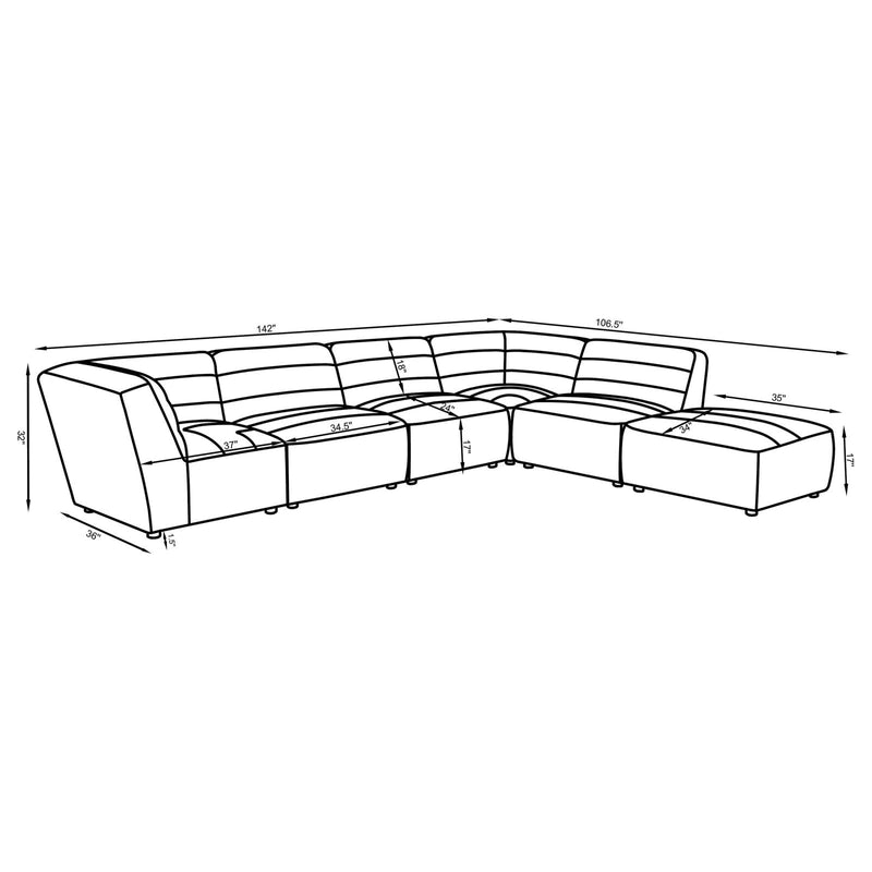 Sunny 6-piece Upholstered Modular Sectional Sofa Charcoal