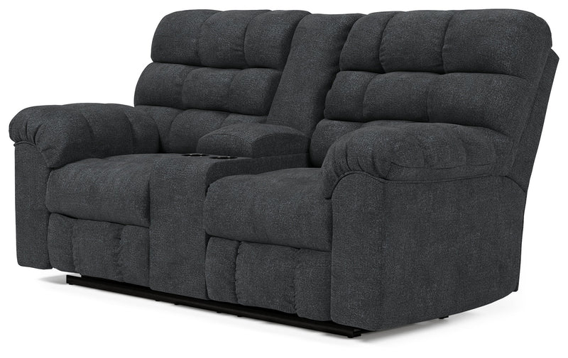 Wilhurst Marine Chenille Reclining Loveseat With Console