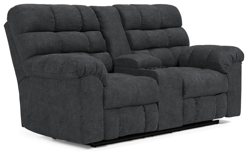 Wilhurst Marine Chenille Reclining Loveseat With Console