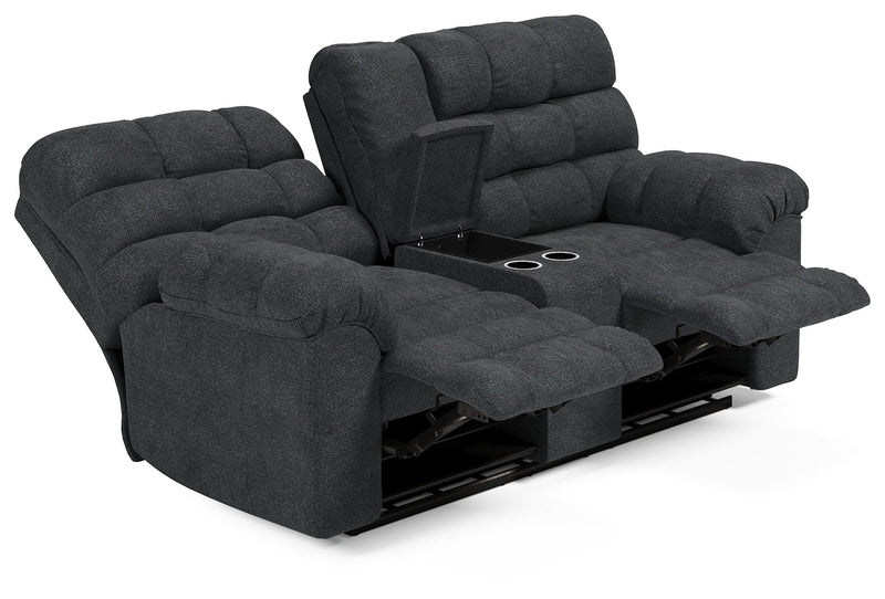 Wilhurst Marine Chenille Reclining Loveseat With Console