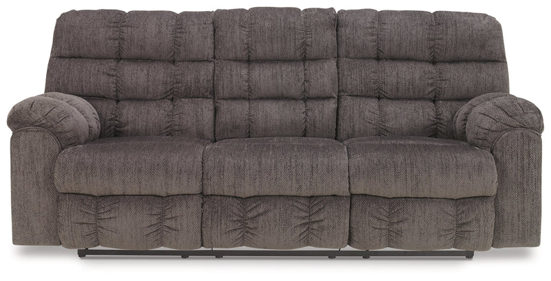 Acieona Slate Chenille Reclining Sofa With Drop Down Table