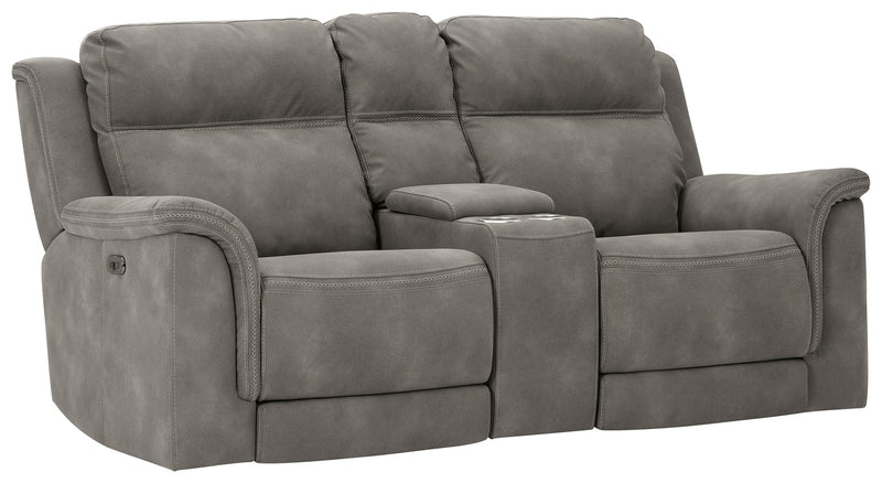 Next-Gen Durapella Slate Microfiber Power Reclining Loveseat With Console