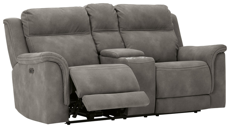 Next-Gen Durapella Slate Microfiber Power Reclining Loveseat With Console