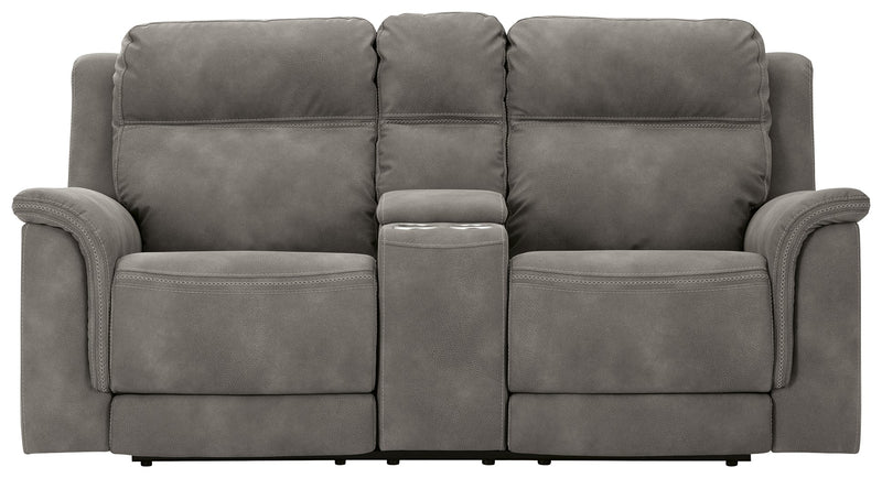 Next-Gen Durapella Slate Microfiber Power Reclining Loveseat With Console