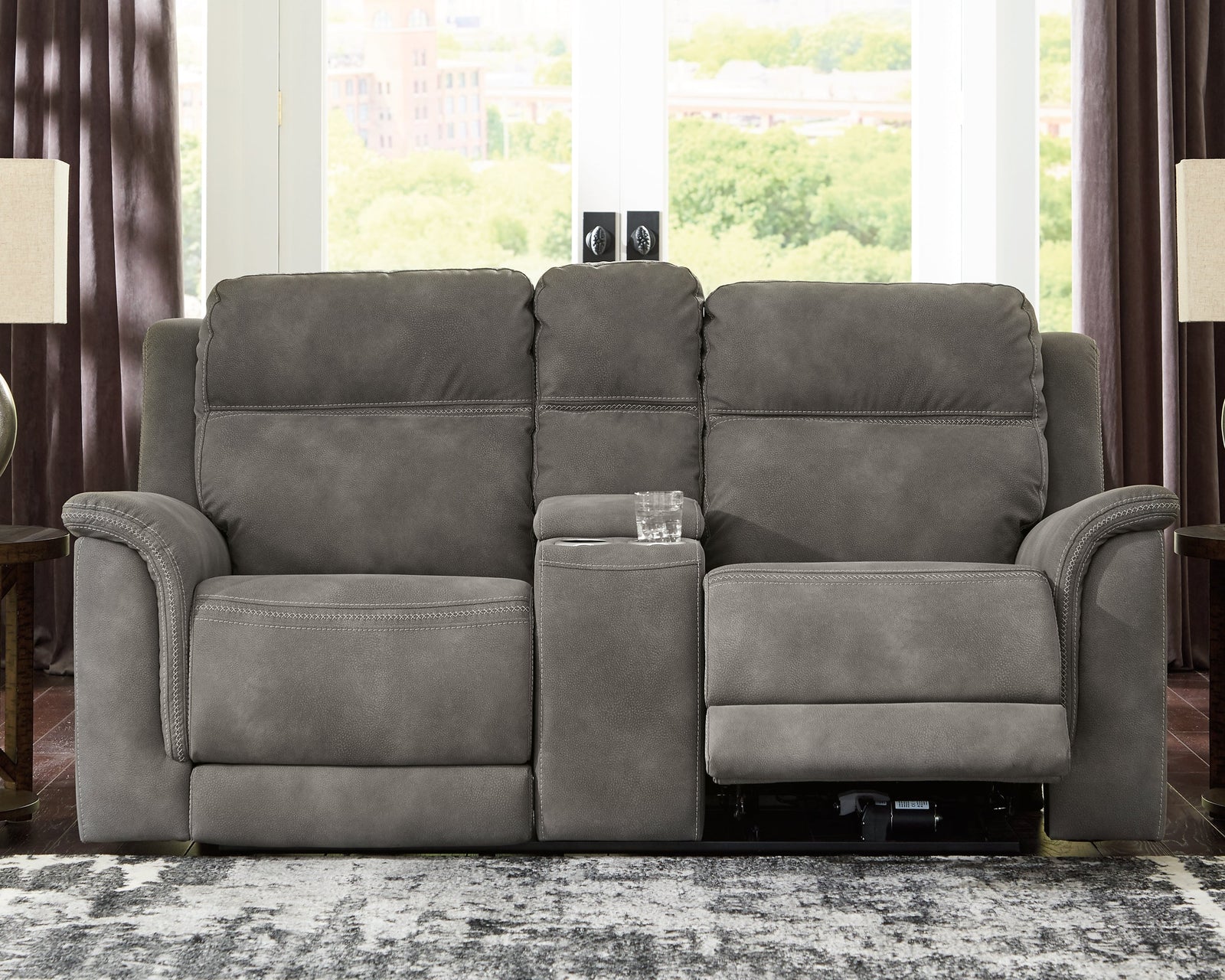 Next-Gen Durapella Slate Microfiber Power Reclining Loveseat With Console