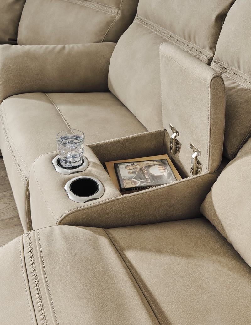 Next-Gen Durapella Sand Microfiber Power Reclining Loveseat With Console