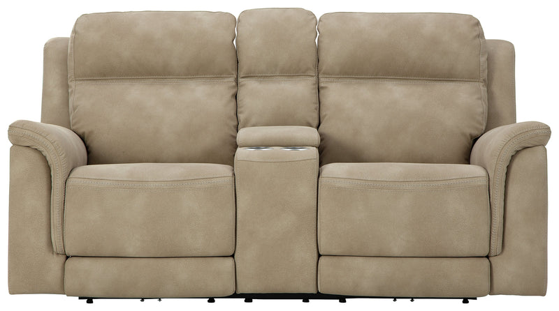 Next-Gen Durapella Sand Microfiber Power Reclining Loveseat With Console