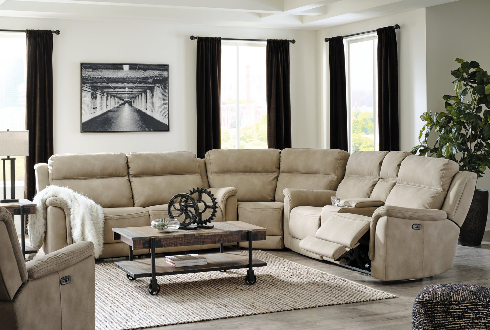 Next-Gen Sand Durapella 3-Piece Sectional With Recliner