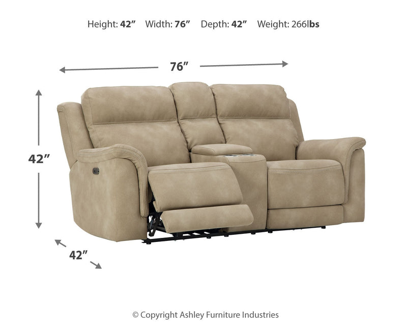 Next-Gen Durapella Sand Microfiber Power Reclining Loveseat With Console