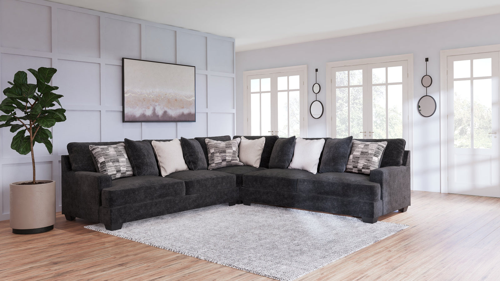 Lavernett Charcoal Chenille 3-Piece Sectional