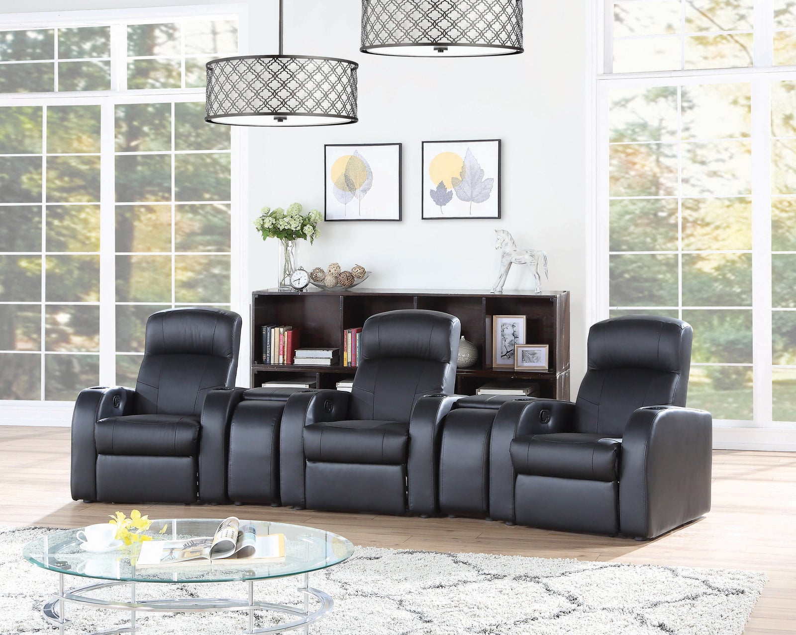 Cyrus Upholstered Recliner Living Room Set Black