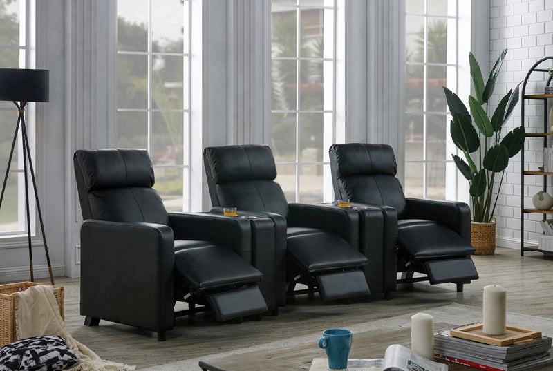 Toohey Home Theater Push Back Recliner Black