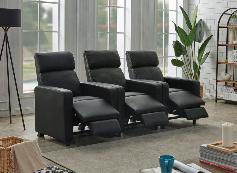 Toohey Home Theater Push Back Recliner Black