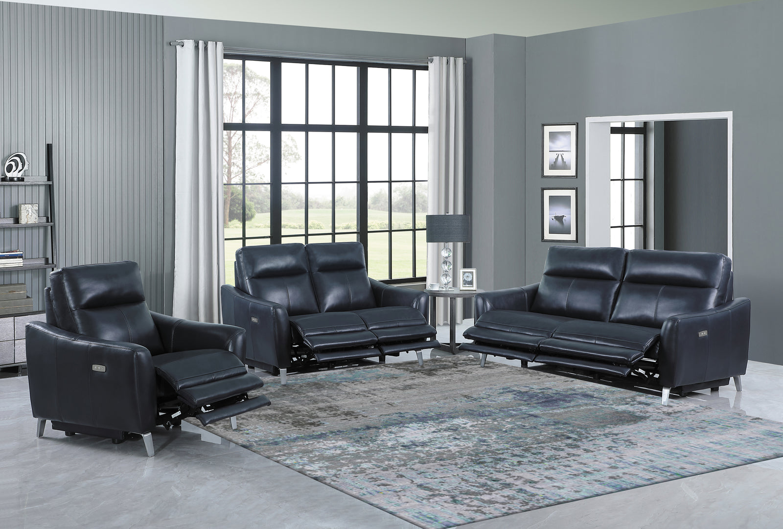 Derek Blue Upholstered 3 Pc Set