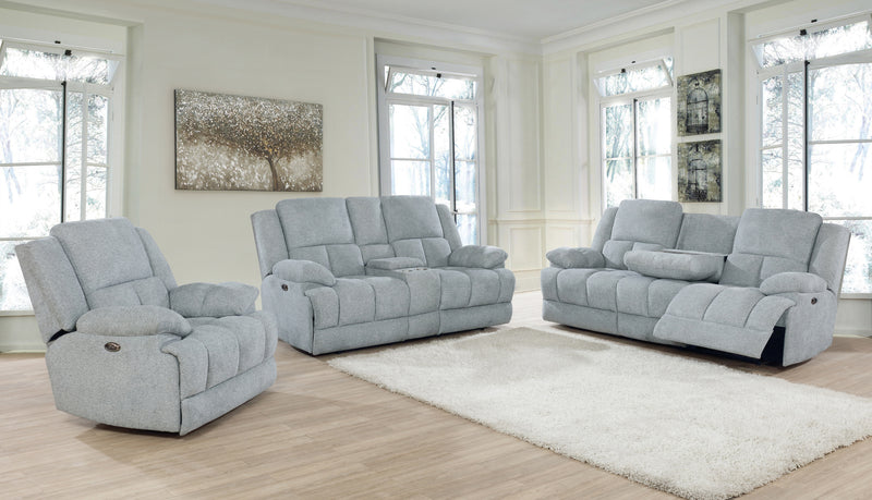 Waterbury 3 Piece Pillow Top Arm Power Living Room Set Grey