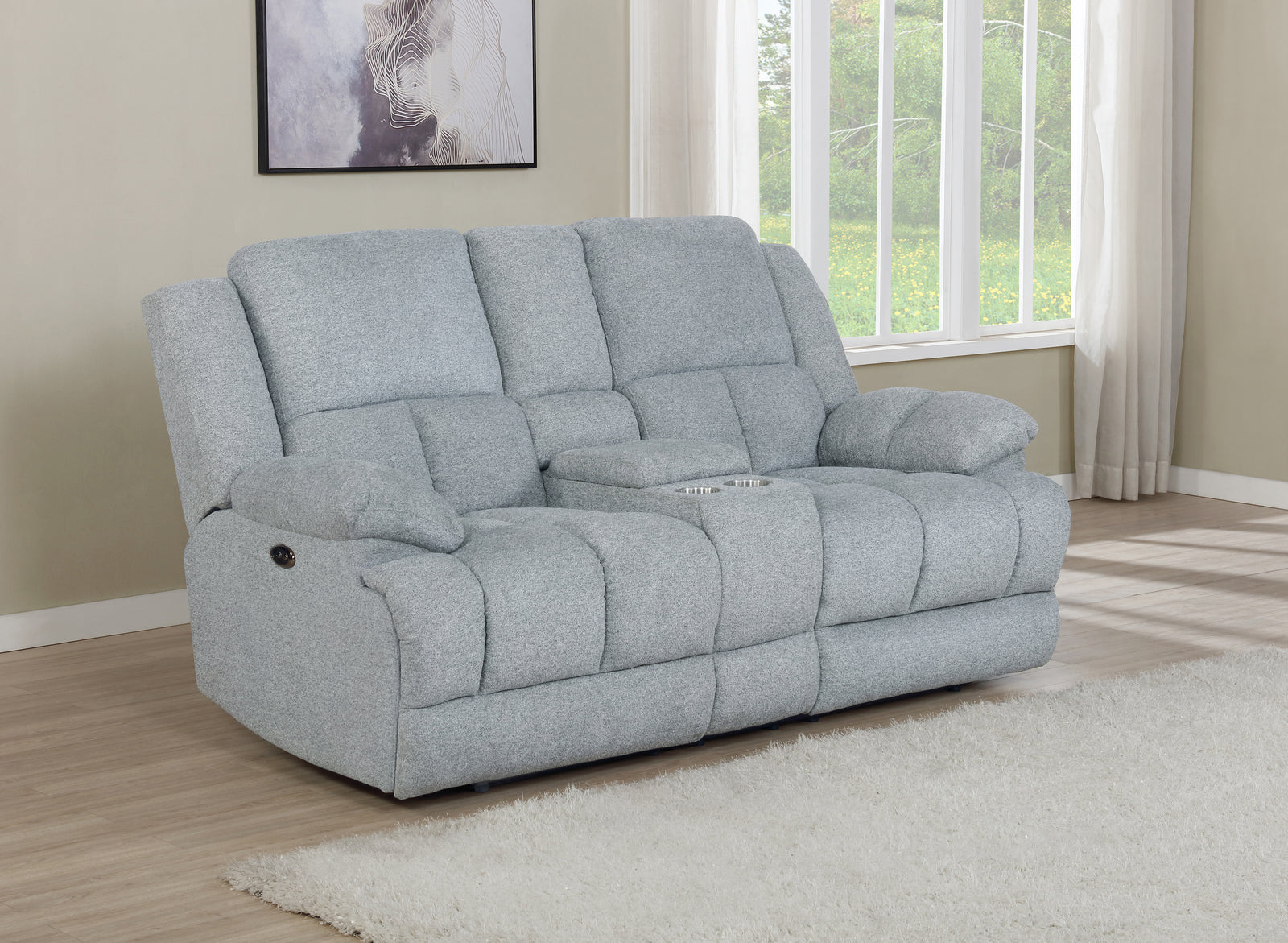 Waterbury Upholstered Power Loveseat With Console Grey