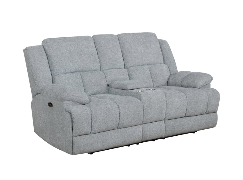 Waterbury Upholstered Power Loveseat With Console Grey