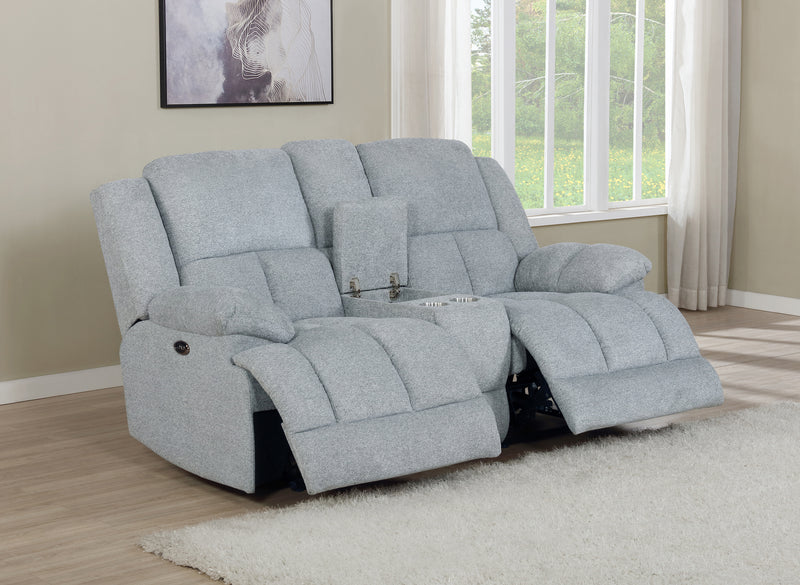 Waterbury Upholstered Power Loveseat With Console Grey