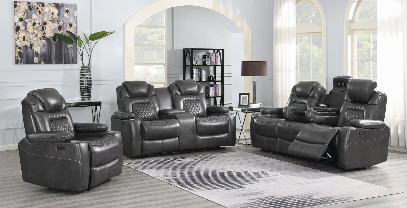 Korbach 3 Piece Power^2 Living Room Set Charcoal