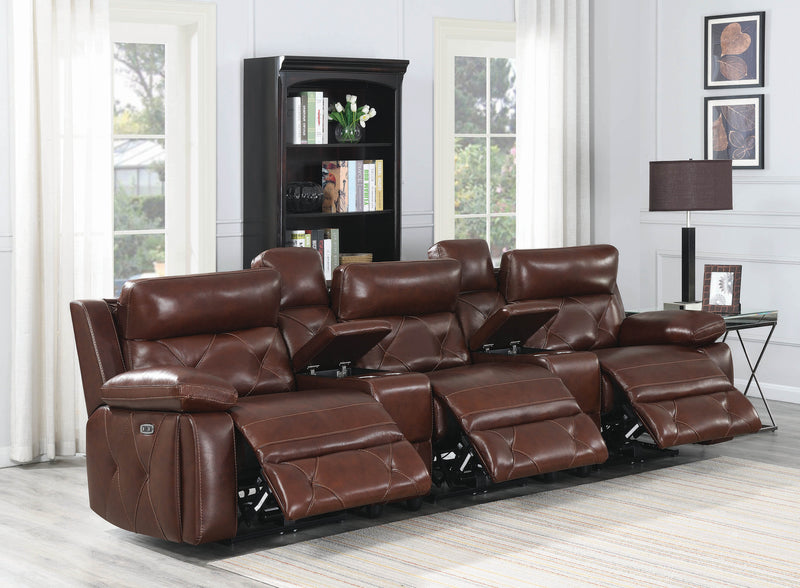 Chester Upholstered Power Reclining Seat And Headrest Sofa Chocolate