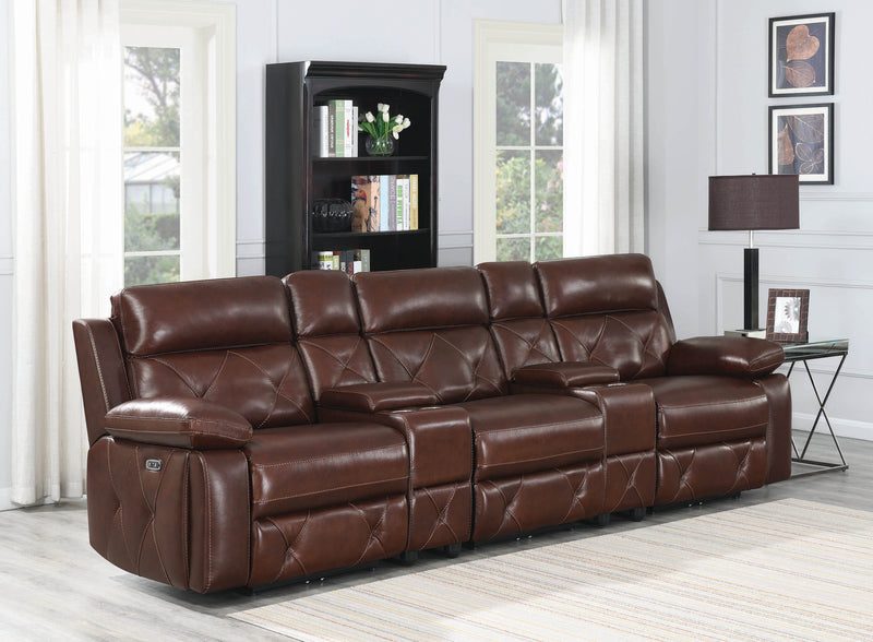 Chester Upholstered Power Reclining Seat And Headrest Sofa Chocolate