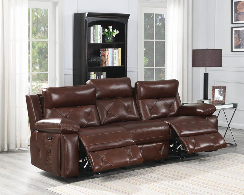 Chester Upholstered Power Reclining Seat And Headrest Sofa Chocolate