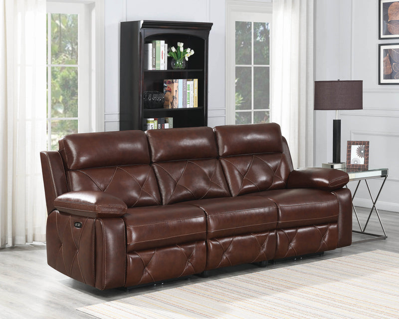 Chester Upholstered Power Reclining Seat And Headrest Sofa Chocolate