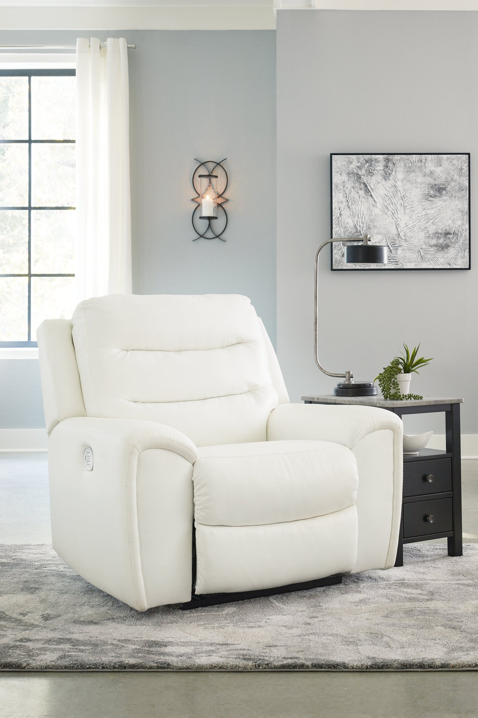 Warlin White Faux Leather Power Recliner